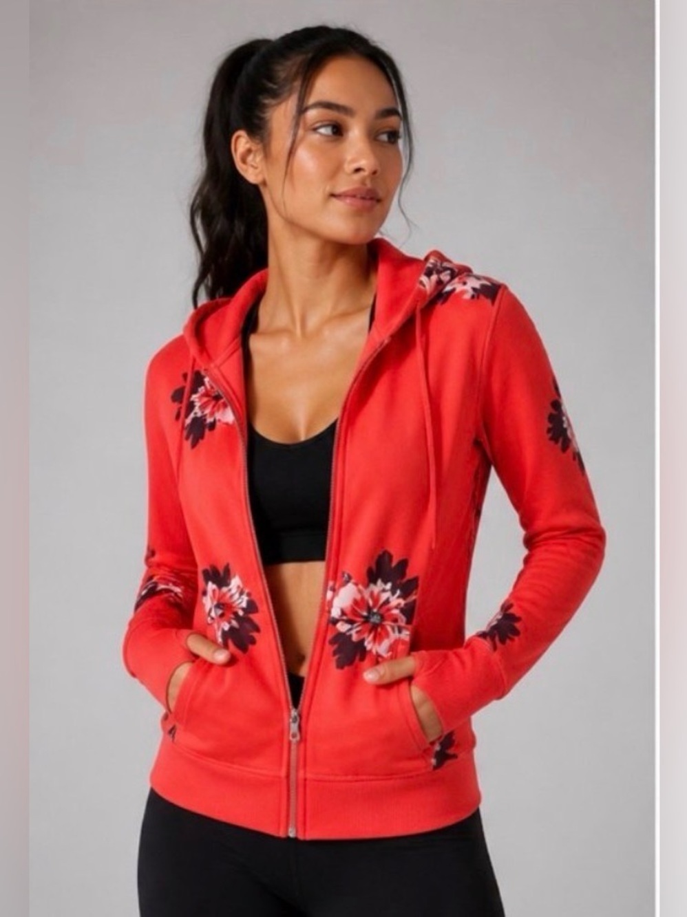 Lululemon Scuba Hoodie Red Floral Print Full Zip Sz 2 Discontinued